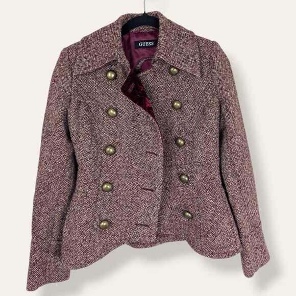 Guess Red Tweed Military-Style Jacket - Picture 7 of 12